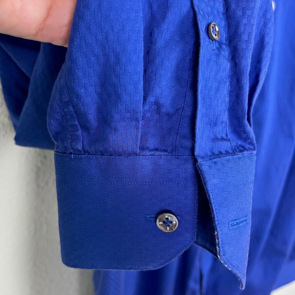 Robert Graham Shirt Mens 42 (Large) Neck 16.5 Button Up Blue Textured Cotton - Picture 8 of 12